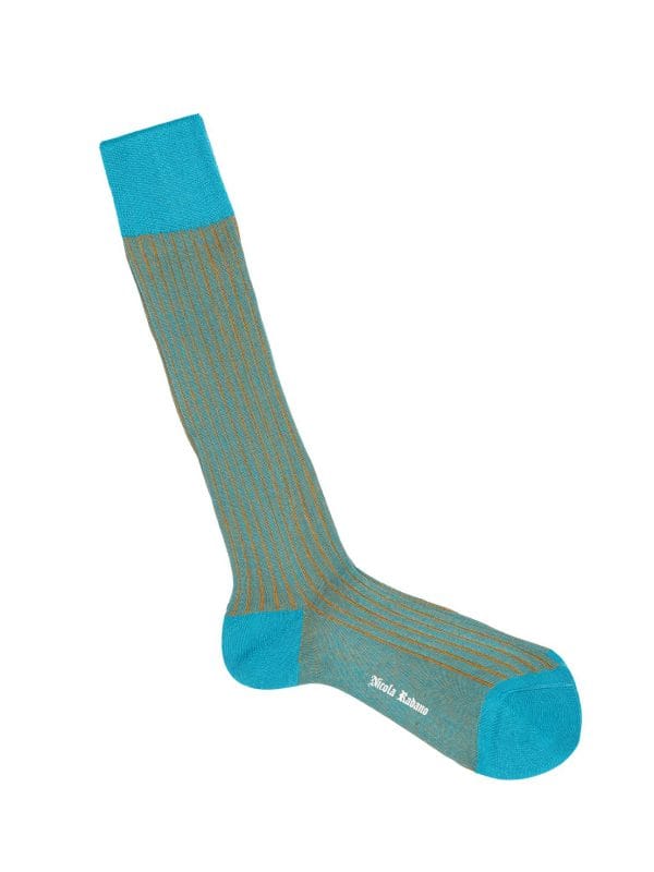 Turkish Blue & Mustard Shadow Over The Calf - SOCKS