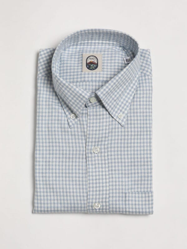 Renzo Button Down Collar Shirt - BLUE GINGHAM CHECK BRUSHED COTTON