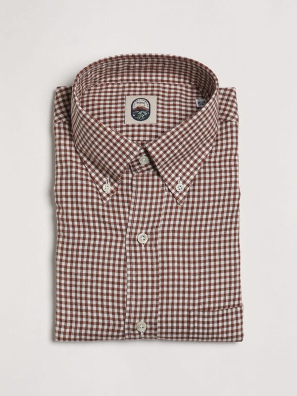 Renzo Button Down Collar Shirt - BROWN GINGHAM CHECK BRUSHED COTTON