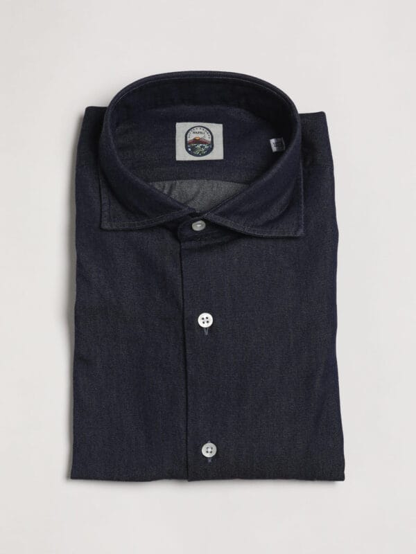 Furio Spread Collar Shirt - DARK WASH DENIM