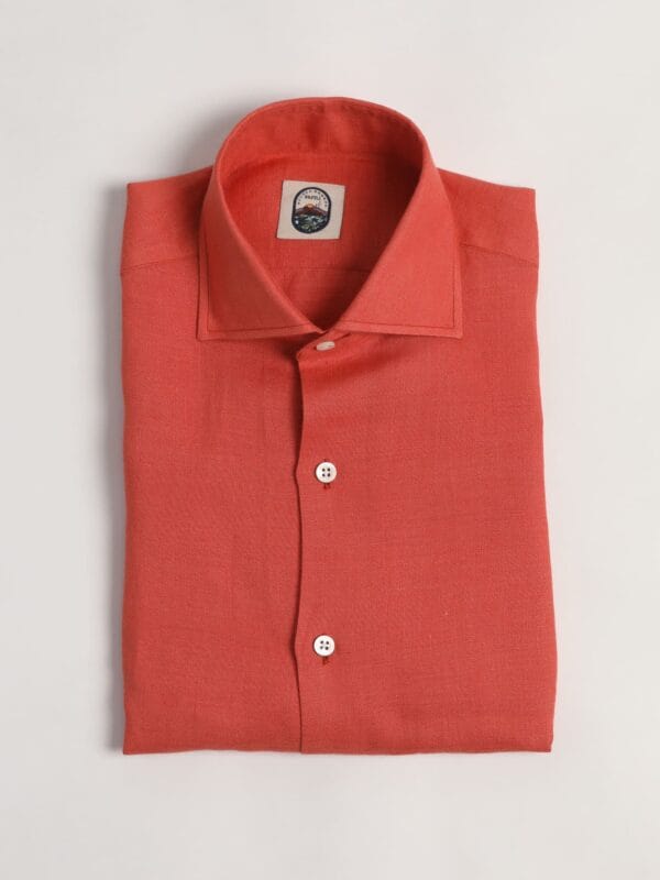 Furio Spread Collar Shirt - CORAL LINEN