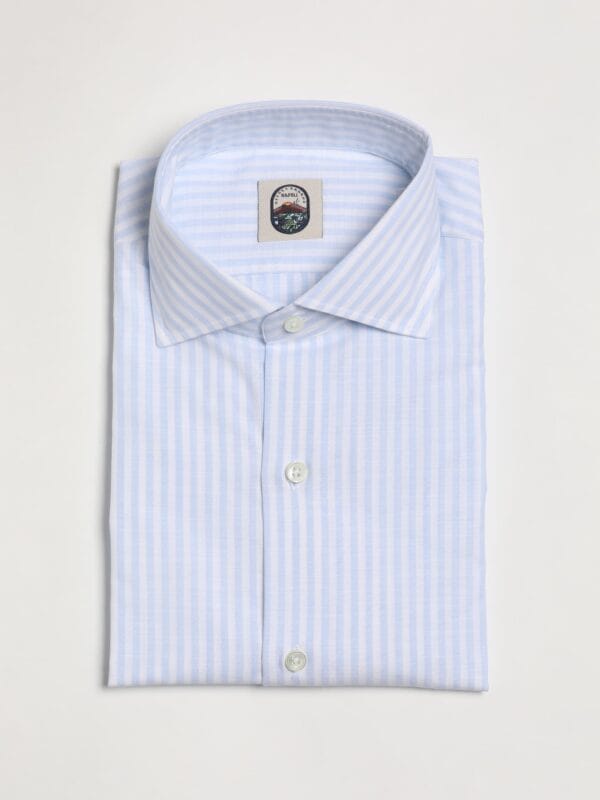 Furio Spread Collar Shirt - SKY BLUE BROAD STRIPE POPELINE