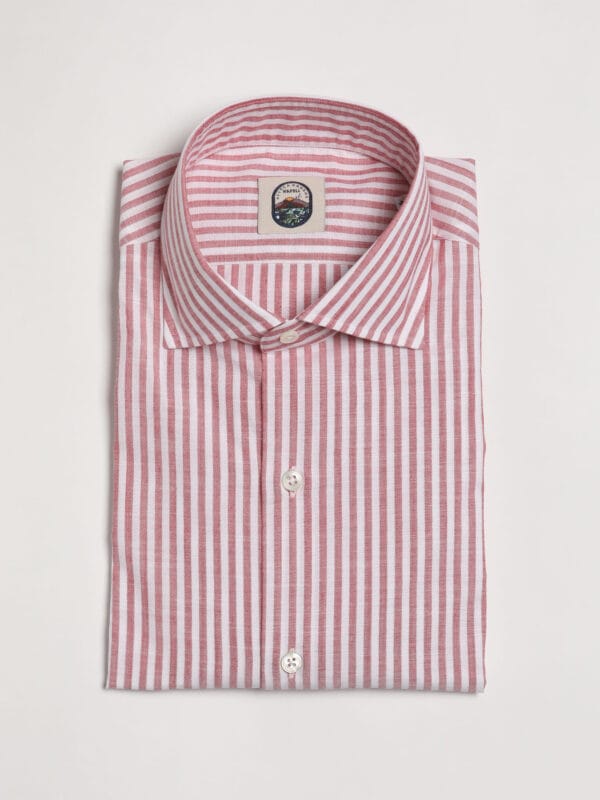 Furio Spread Collar Shirt - RED BROAD STRIPE POPELINE