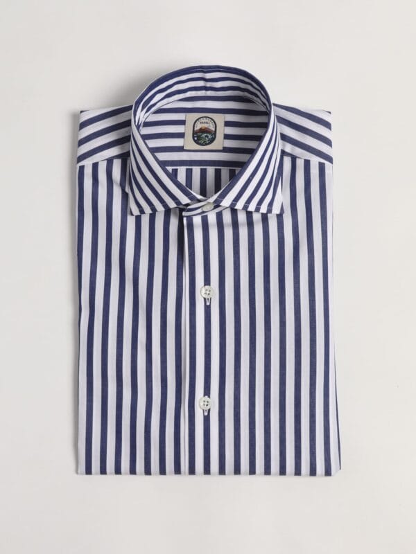 Furio Spread Collar Shirt - NAVY WIDE STRIPE POPELINE