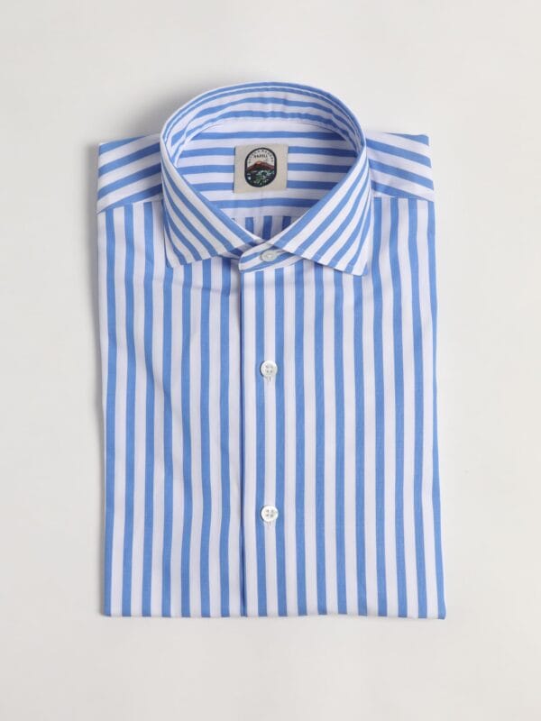 Furio Spread Collar Shirt - AZZURRO WIDE STRIPE POPELINE