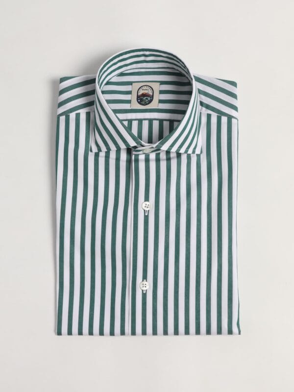Furio Spread Collar Shirt - GREEN WIDE STRIPE POPELINE
