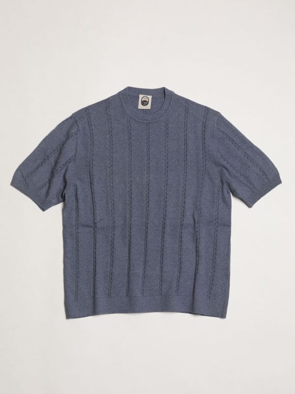 Posidonia – DENIM VERTICAL OPEN-KNIT COTTON TEE