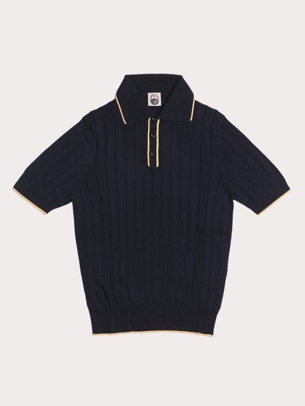 Megaride – Navy Ribbed Cotton Polo