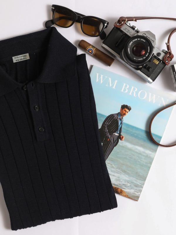 Upstate – NAVY RIBBED COLD WOOL POLO