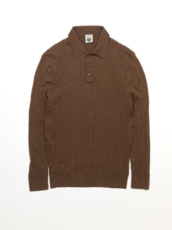 Romeo – BROWN WOOL CABLE KNIT POLO