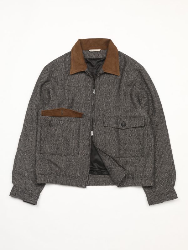 Ben - GREY HERRINGBONE BOMBER JACKET