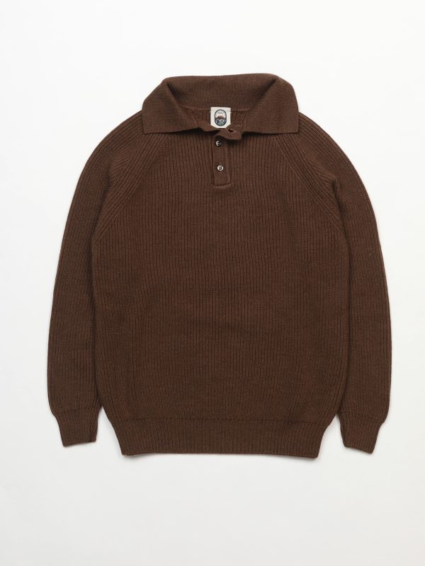 Kent – BROWN WOOL CHUNKY RAGLAN POLO