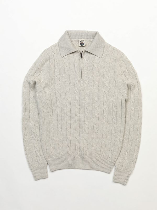 Gian – GREIGE WOOL CABLE ZIP POLO