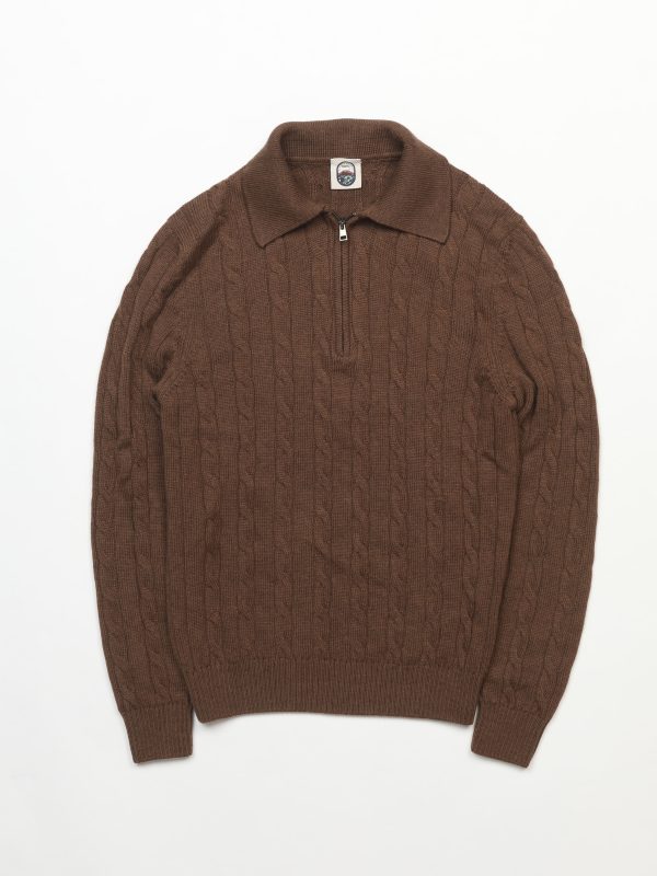 Gian – BROWN WOOL CABLE ZIP POLO