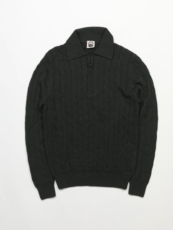 Gian – GREEN WOOL CABLE ZIP POLO