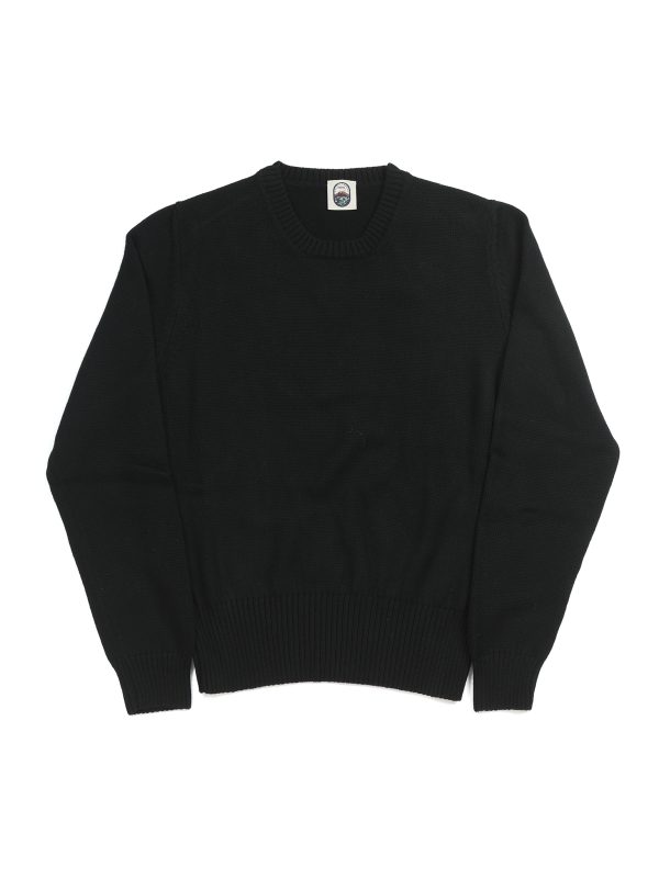 Front view of the NR NAPOLI CIRO black Cashwool crewneck with half English rib knitting, long sleeves and a wide ribbed hem.
