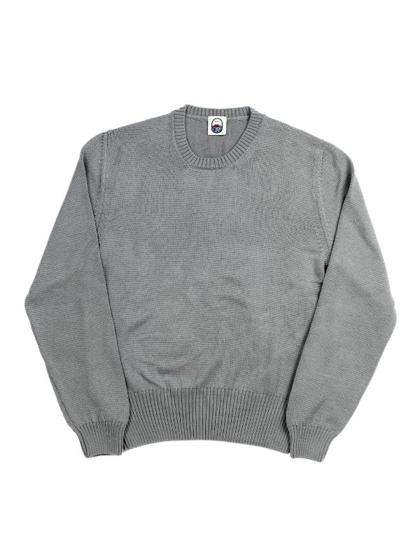 Front view of the NR NAPOLI CIRO grey Cashwool crewneck with half English rib knitting, long sleeves and a wide ribbed hem.