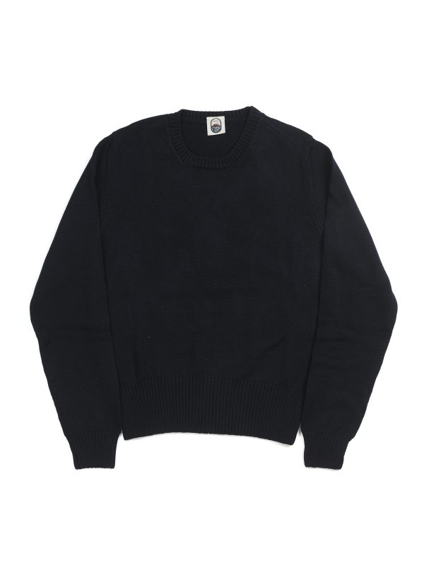 Front view of the NR NAPOLI CIRO navy Cashwool crewneck with half English rib knitting, long sleeves and a wide ribbed hem.