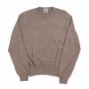 Front view of the NR NAPOLI CIRO taupe Cashwool crewneck with half English rib knitting, long sleeves and a wide ribbed hem.