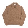 Front view of the NR NAPOLI FRANCIS brown mélange wool and cashmere sweater with cable knitting, an integrated polo-style collar and ribbed trims.