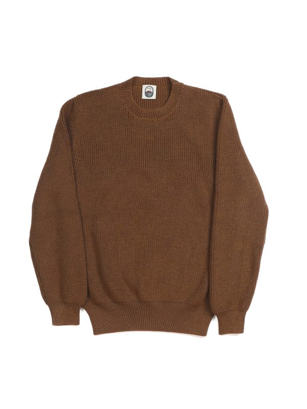Front view of the NR NAPOLI JAMES brown Cashwool crewneck with English rib knitting, long sleeves and ribbed cuffs and hem.