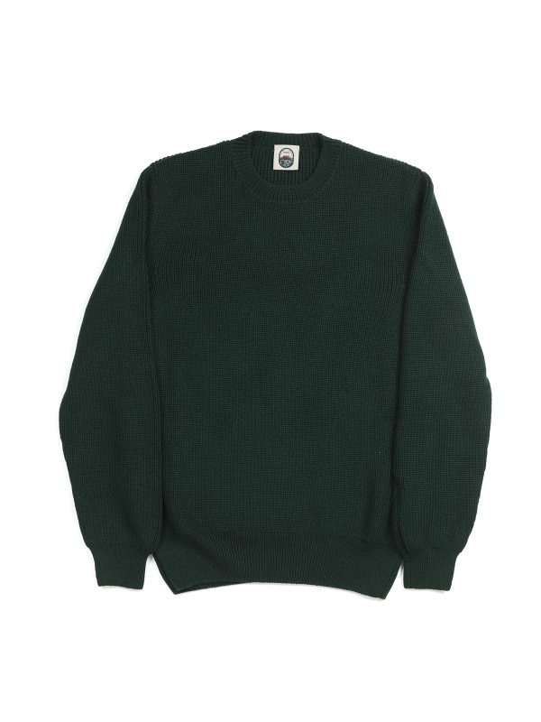 Front view of the NR NAPOLI JAMES green Cashwool crewneck with English rib knitting, long sleeves and ribbed cuffs and hem.