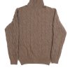 Front view of the NR NAPOLI JOHN brown wool and cashmere rollneck with a cable-knit pattern, long sleeves and ribbed cuffs and hem.