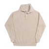 Front view of the NR NAPOLI KENT greige mélange Cashwool polo with English rib knitting, long raglan sleeves, a ribbed collar, cuffs and hem.