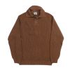 Front view of the NR NAPOLI KENT brown mélange Cashwool polo with English rib knitting, long raglan sleeves, a ribbed collar, cuffs and hem.