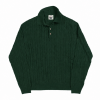 Front view of the NR NAPOLI ROMEO green wool polo with fine cable knitting, a three-button placket, long sleeves and ribbed trims.
