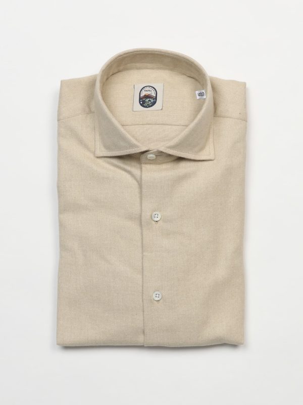 Furio Spread Collar Shirt - BEIGE BRUSHED COTTON