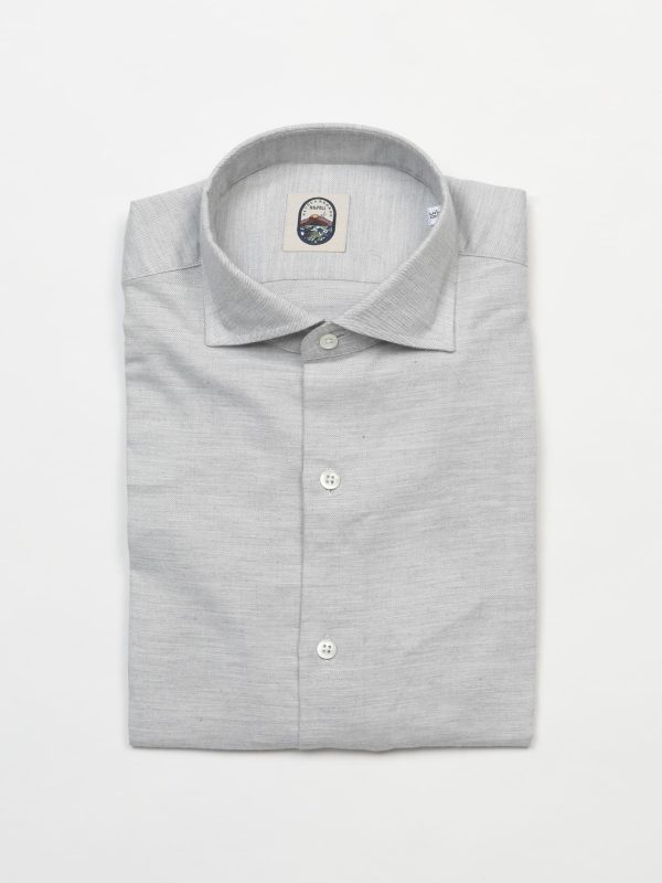 Furio Spread Collar Shirt - GREY BRUSHED COTTON