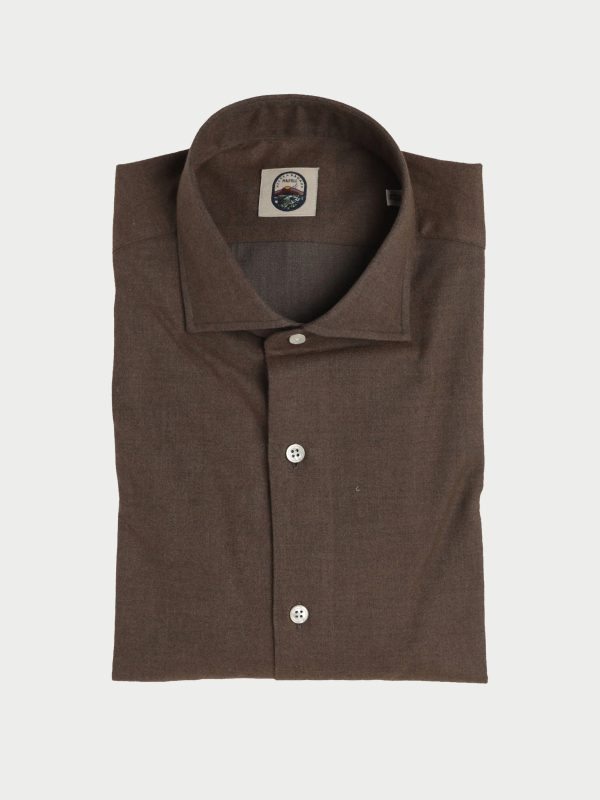 Furio Spread Collar Shirt - BROWN BRUSHED COTTON