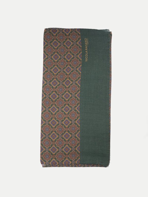 Geometric Medallion Wool/Silk Scarf – Deep Olive