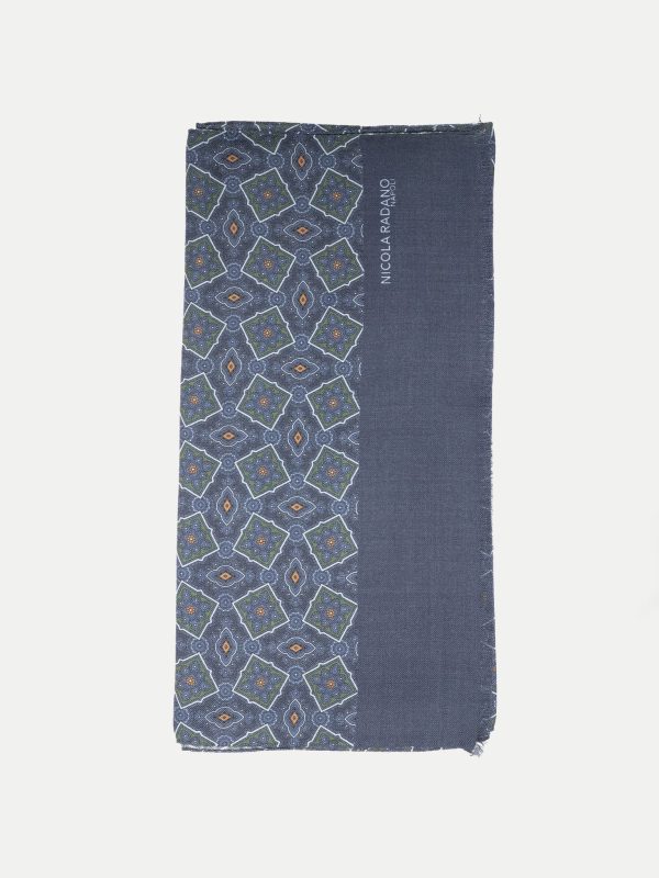 Star Medallion Wool/Silk Scarf – Midnight Blue