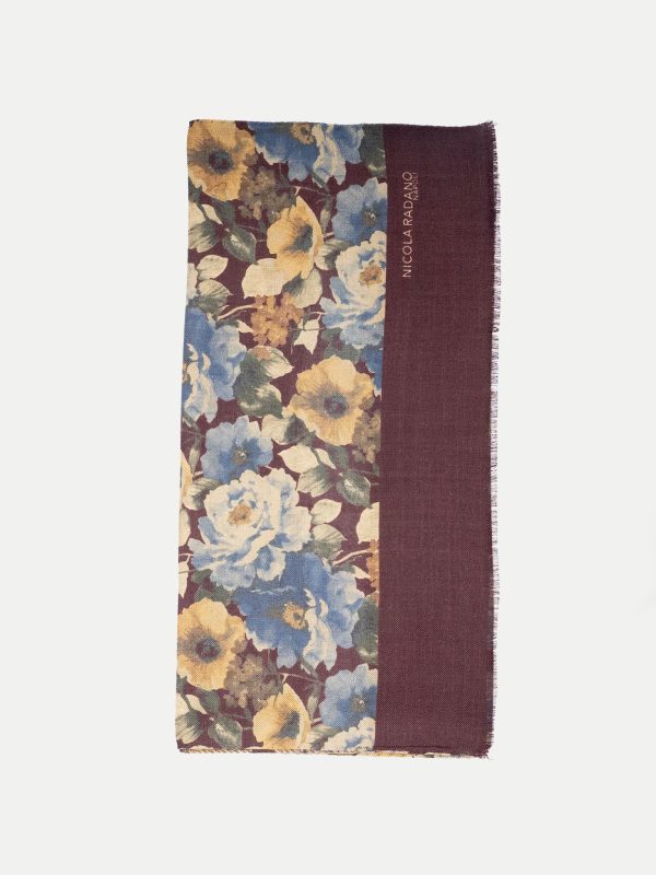 Botanical Floral Wool/Silk Scarf – Burgundy