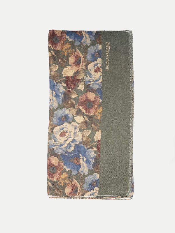 Botanical Floral Wool/Silk Scarf – Sage Green