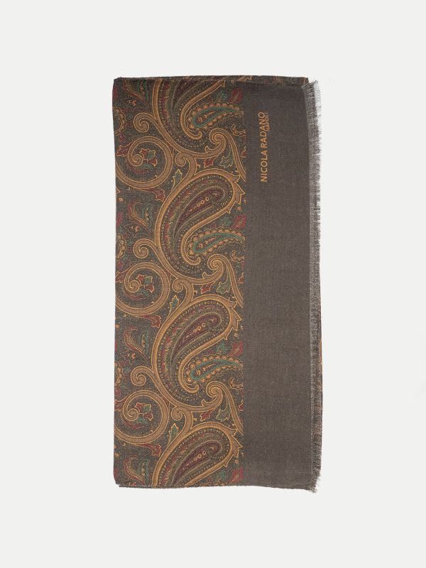 Classic Paisley Wool/Silk Scarf – Warm Taupe
