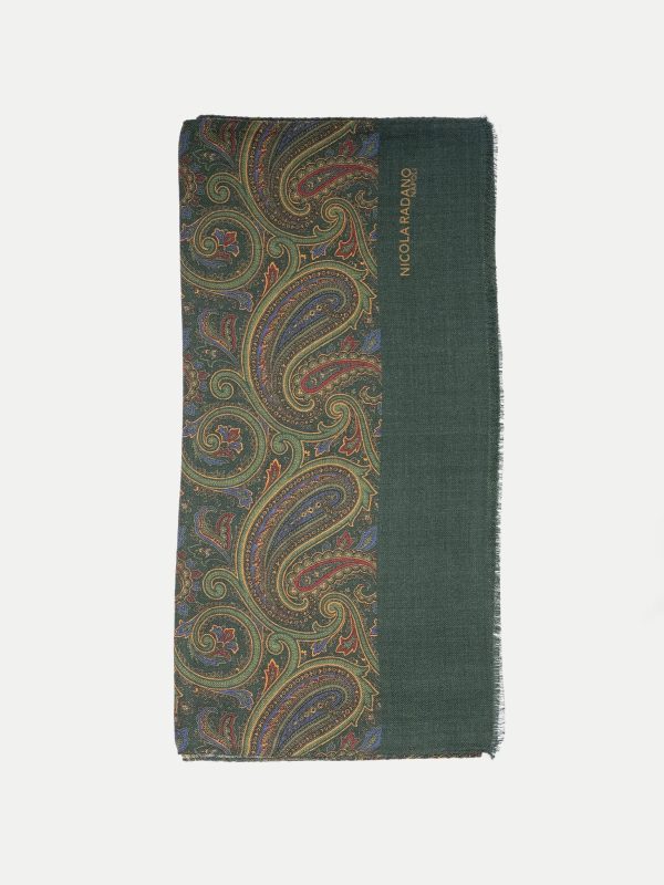 Classic Paisley Wool/Silk Scarf – Deep Olive