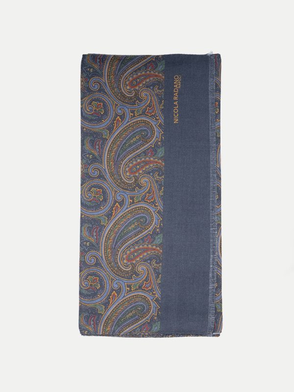 Classic Paisley Wool/Silk Scarf – Midnight Blue
