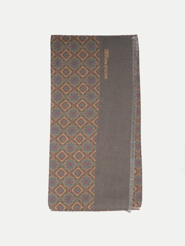 Geometric Medallion Wool/Silk Scarf – Warm Taupe