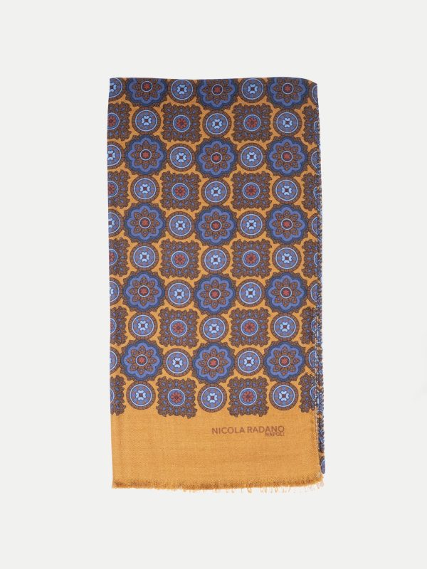 Mosaic Bloom Wool/Silk Scarf – Mustard Gold