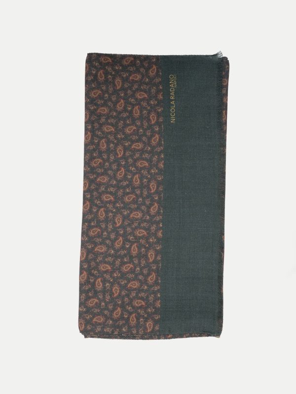 Micro Paisley Wool/Silk Scarf – Forest Brown