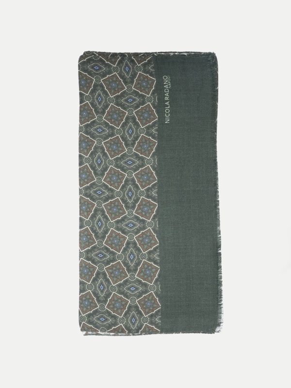 Star Medallion Wool/Silk Scarf – Slate Green