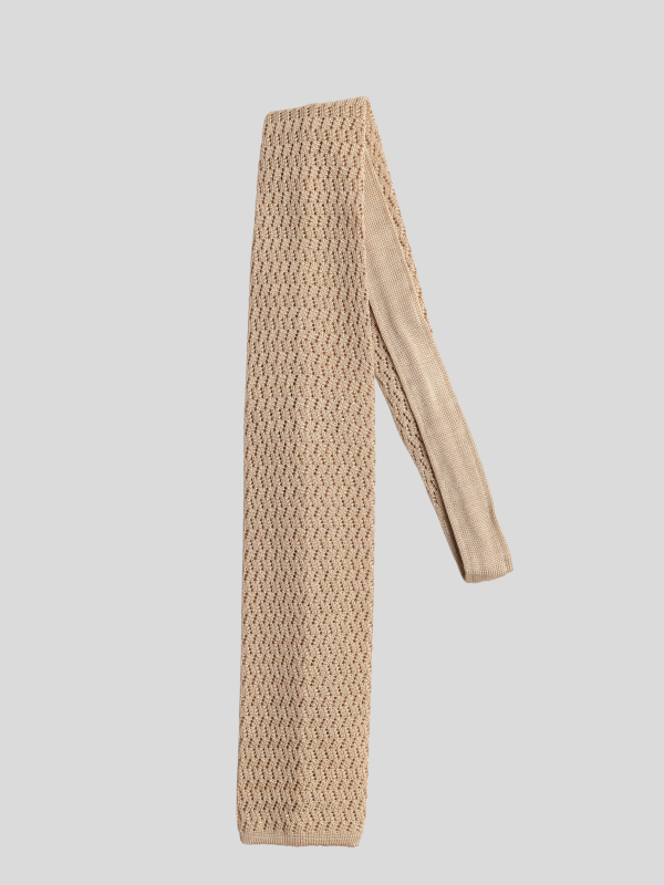 Zigzag Knit Tie - Beige