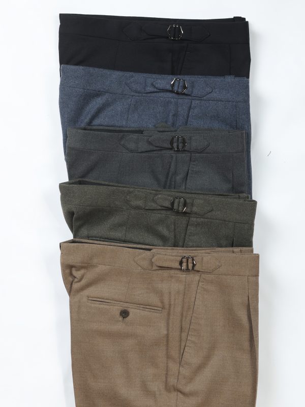 NRP Mod. 1 Italian wool flannel trousers in Navy, Dark Indigo, Charcoal, Green and Taupe – NR Napoli