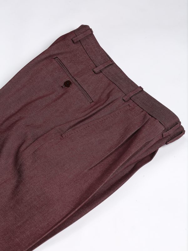 NR Napoli NRP Mod. 3 burgundy trousers, folded to show the belt loops and back pocket.