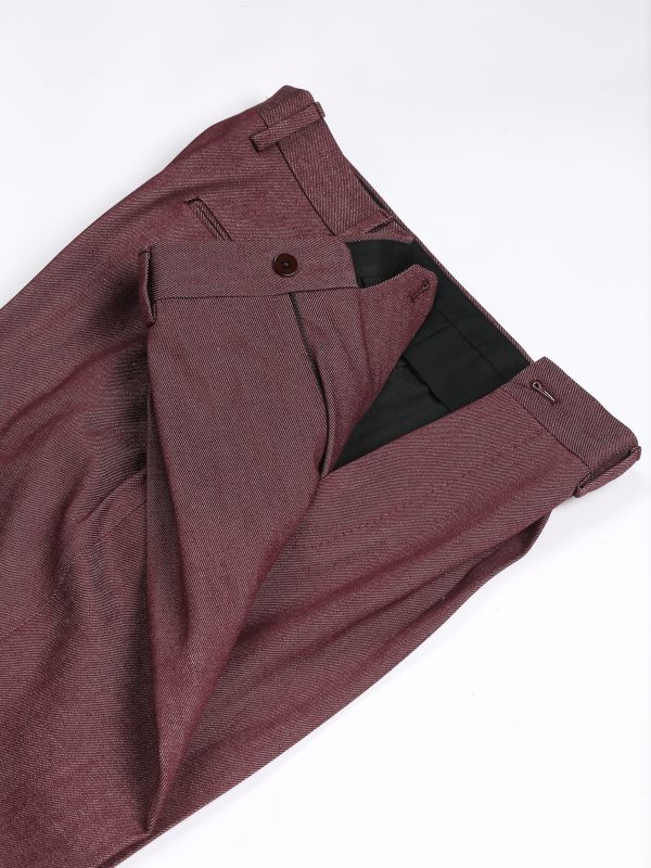 NR Napoli NRP Mod. 3 burgundy trousers with open waistband, showing the interior construction and fabric texture.