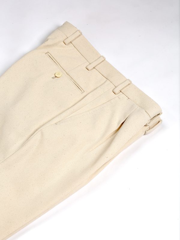NR Napoli NRP Mod. 3 ecru denim trousers, folded to show the belt loops and back pocket.