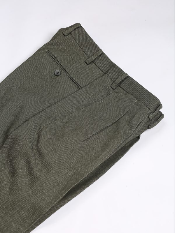 NR Napoli NRP Mod. 3 green trousers, folded to show the belt loops and back pocket.